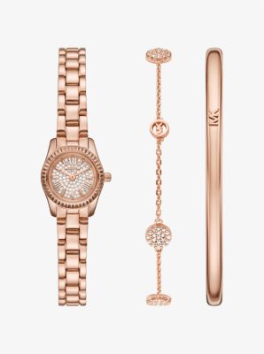 MK Kleine Pavé-Armbanduhr Lexington Und Schmuck Im Rosé-Goldton Im Geschenkset - Rosé-Goldton