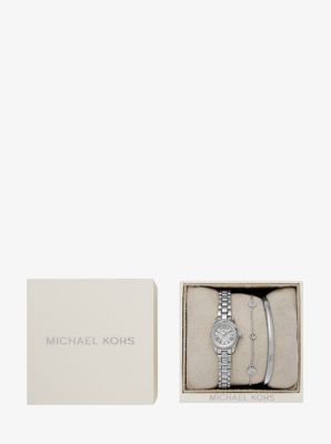 Coffret cadeau avec petite montre Lexington argentée à pierres pavées et bijoux image number 3