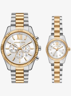 Michael Kors Lexington His And Hers Two-tone Watch Set In Silver