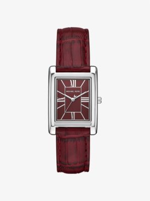 Michael Kors Essex Silver-tone And Crocodile Embossed Leather Watch In Red