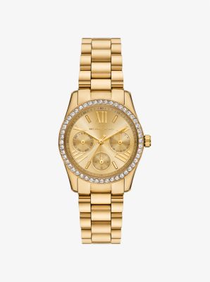 Michael Kors Mini Lexington Pavé Gold-tone Watch In Gold