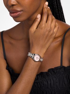 Petite Lexington Pav&eacute; Silver-Tone Watch in SILVER | Michael Kors