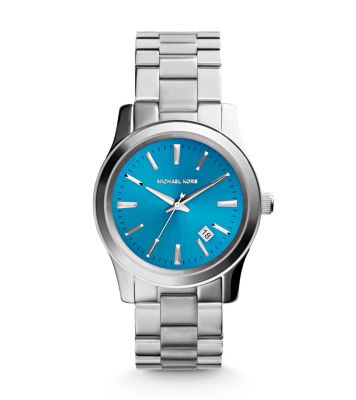 silver and blue michael kors watch