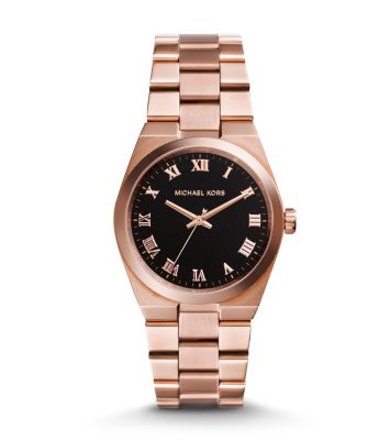 Channing Black and Rose Gold-Tone Watch 