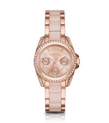 Blair Mini Pave Rose Gold Tone and Blush Acetate Watch Michael Kors