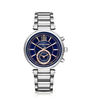 Michael Kors Sawyer Navy Blue Dial Silver Steel Strap Watch for Women