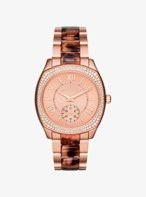 Bryn Pavé Rose Gold-Tone and Tortoise Acetate Watch | Michael Kors