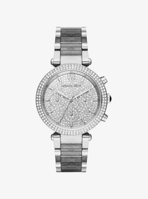 Parker Pav Silver Tone and Glitter Acetate Watch Michael Kors