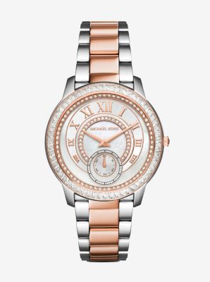 Madelyn Pav&eacute; Silver and Rose Gold-Tone Watch