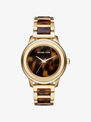 Vedhæftet fil Mockingbird tidsskrift Oversize Kinley Gold-Tone and Tortoise-Acetate Watch | Michael Kors