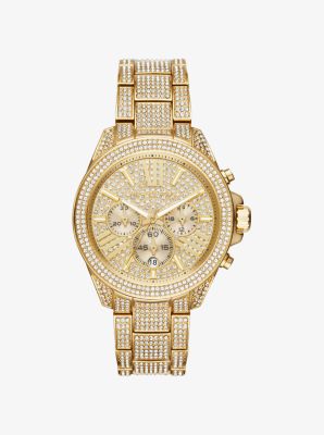 gold mk mens watch with diamonds