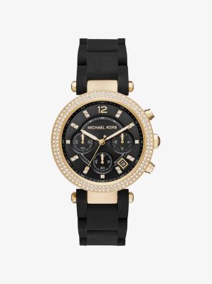 Parker Pav&eacute; Gold-Tone and Silicone Watch