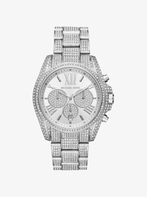 Oversized Bradshaw Pavé Silver-Tone Watch | Michael Kors