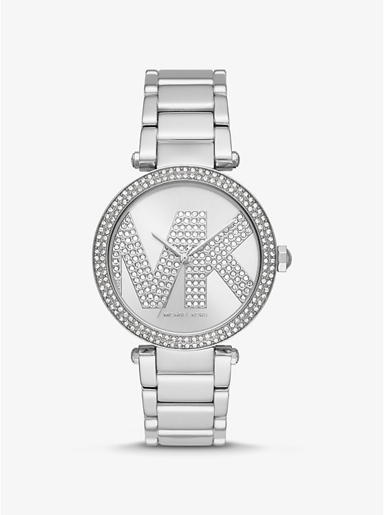 Pavé Silver-Tone Logo Watch image number 0