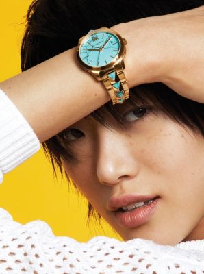 Runway Mercer Gold-Tone and Turquoise Watch | Michael Kors