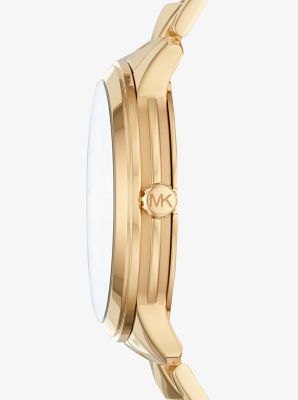 Oversized Runway Mercer Gold-Tone Pav&eacute; Logo Watch