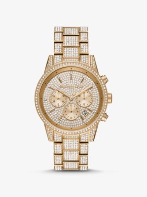 initial Forenkle kage Ritz Pavé Gold-Tone Watch | Michael Kors