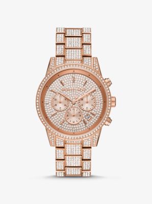 Michael Kors Women's Ritz Rose-Gold Chronograph Crystal Set Watch