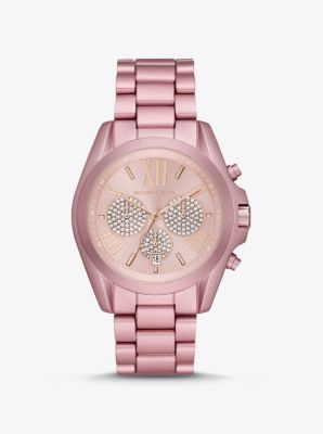 Oversized Bradshaw Pavé Pink-Tone Aluminum Watch | Michael Kors