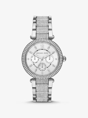 Oversized Parker Pave Silver Tone Watch Michael Kors Canada