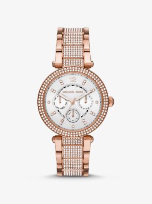 michael kors parker pave rose gold watch