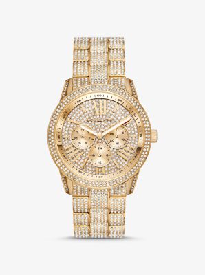 Reloj Bradshaw oversize en tono dorado con pavé image number 0