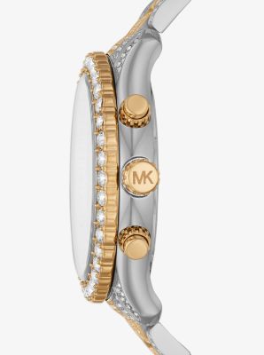 Übergroße Armbanduhr Layton im Gold- und Silberton mit Pavé-Besatz image number 1