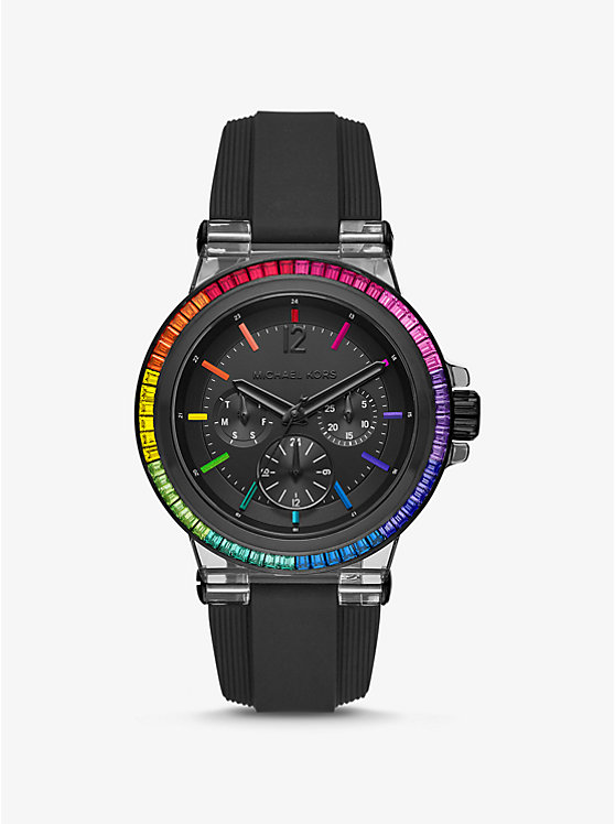 Oversized Dylan Rainbow Pavé and Silicone Watch image number 0