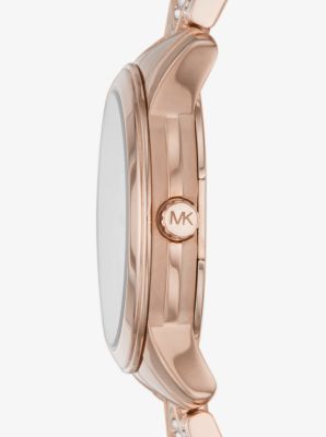 Petite Runway Mercer Pav&eacute; Rose Gold-Tone and Mother-of-Pearl Watch in ROSE GOLD | Michael Kors