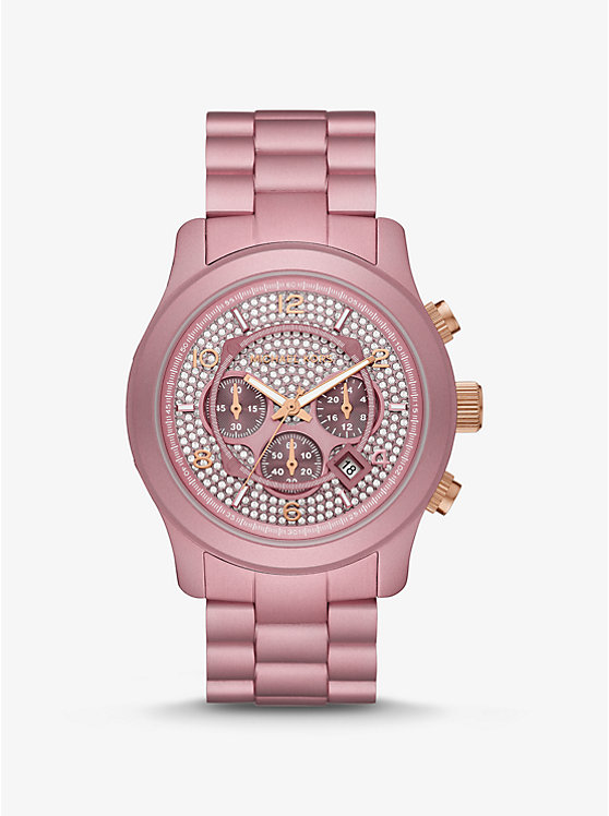 Limited Edition Oversized Runway Pavé Pink-Tone Aluminum Watch image number 0