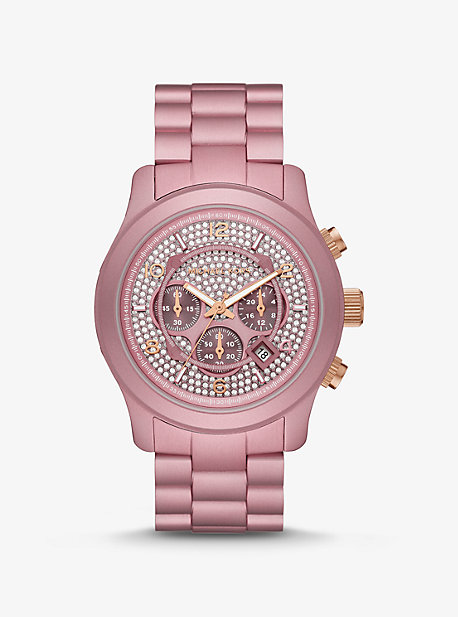 Limited Edition Oversized Runway Pavé Pink-Tone Aluminum Watch