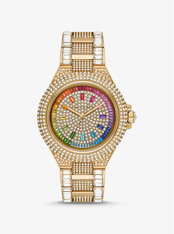 Limited Edition Oversized Camille Rainbow Pavé Gold-Tone Watch image number 0