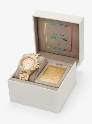 Limited Edition Oversized Camille Rainbow Pavé Gold-Tone Watch image number 4