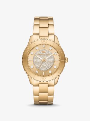 Oversized Runway Dive Pav&eacute; Gold-Tone Watch
