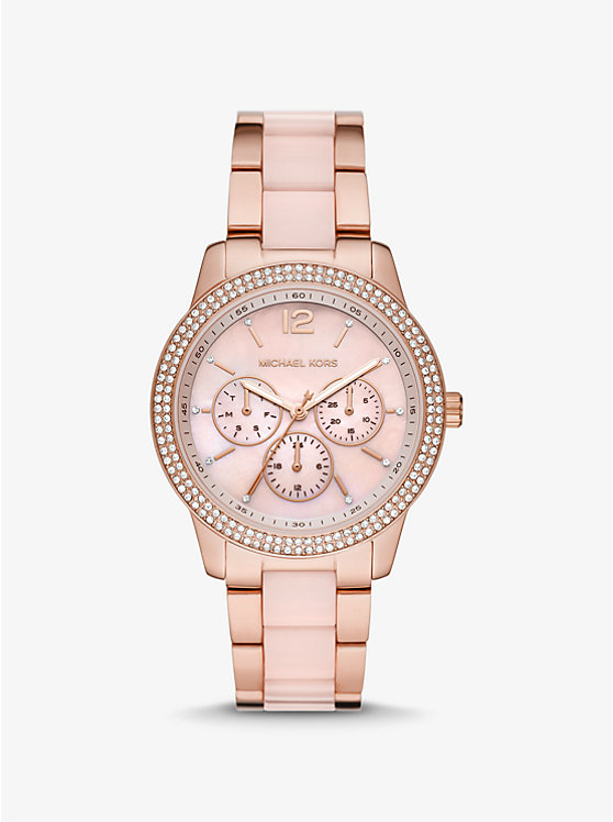 Oversized Tibby Pavé Rose Gold-Tone Blush Acetate Watch image number 0