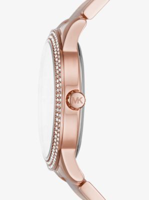 Montre Tibby surdimensionnée de ton or rose à pavé et à bracelet en acétate rose dragée image number 1