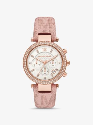 Reloj Parker Oversize En Tono Dorado Rosa Con Logotipo E Incrustaciones | Michael  Kors