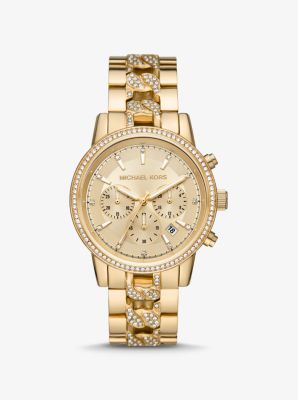 Oversized Ritz Pavé Gold-Tone Curb Link Watch | Michael Kors