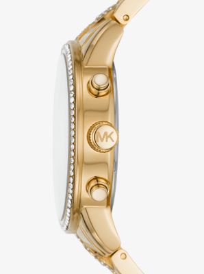 Oversized Ritz Pavé Gold-Tone Curb Link Watch image number 1