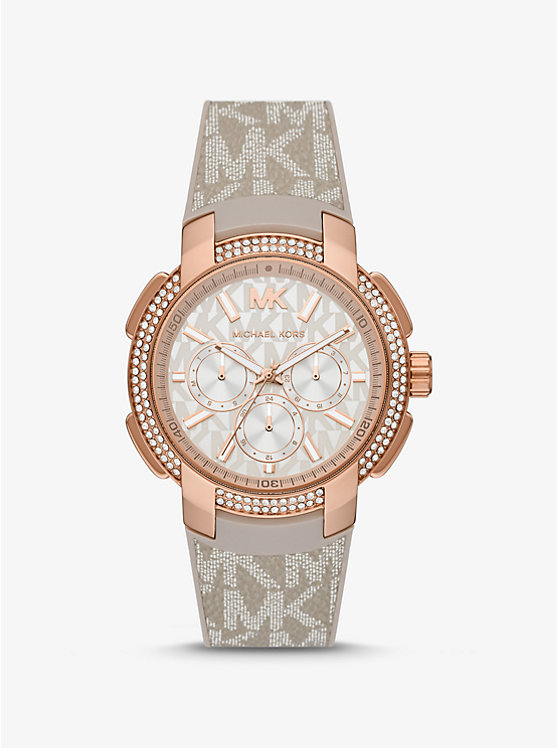 Oversized Pavé Rose Gold-Tone and Logo Sport Watch image number 0