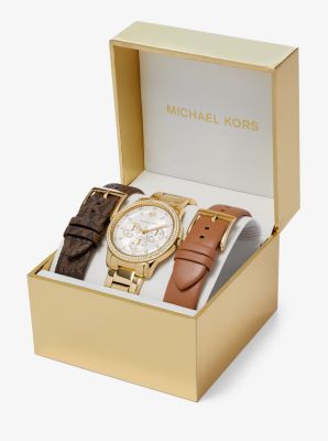 Oversized Tibby Pavé Gold-Tone Watch and Strap Set | Michael