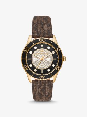 kighul Skabelse dyr Oversized Runway Dive Pavé Gold-tone And Logo Watch | Michael Kors