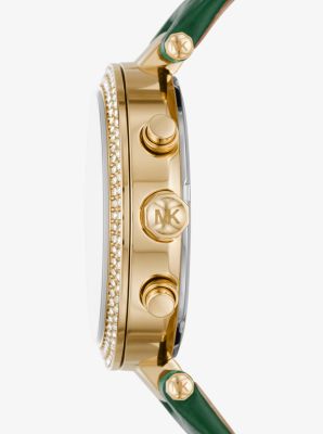 Orologio Parker oversize tonalità oro con pavé e cinturino in pelle stampata image number 1