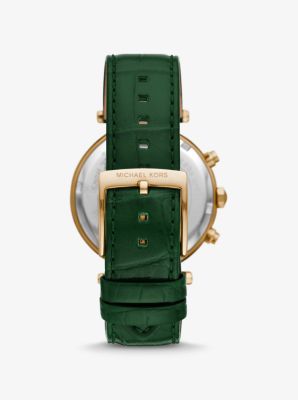 Orologio Parker oversize tonalità oro con pavé e cinturino in pelle stampata image number 2