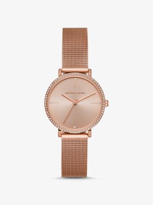 Jayne Pav&eacute; Rose Gold-Tone Mesh Watch