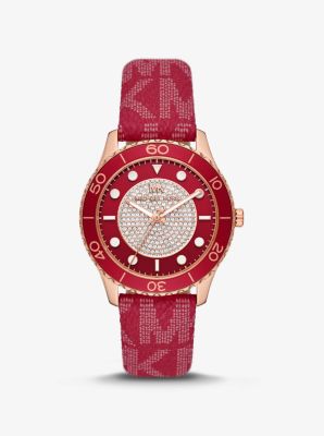 Oversized Runway Dive Pavé Rose Gold-Tone and Logo Watch image number 0