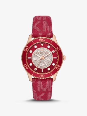 Michael kors leather strap watch outlet women's