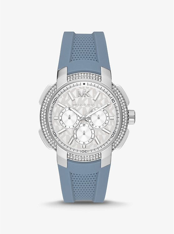 Oversized Sydney Pavé Silver-Tone and Silicone Watch image number 0