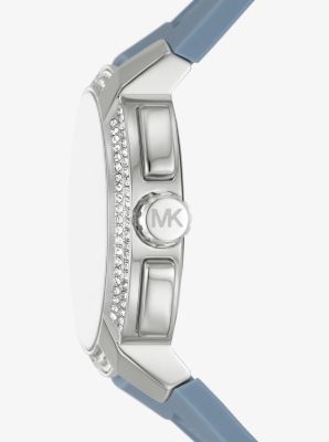 Übergroße Armbanduhr Sydney im Silberton mit Pavé und Silikonarmband image number 1