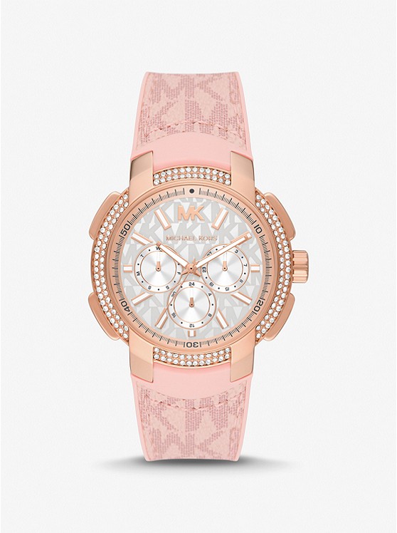 michaelkors.de | Übergroße Armbanduhr Sydney im Rosé-Goldton mit Pavé-Fassung und Logo